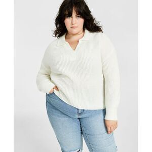 Trendy Plus Size Polo Collar Sweater